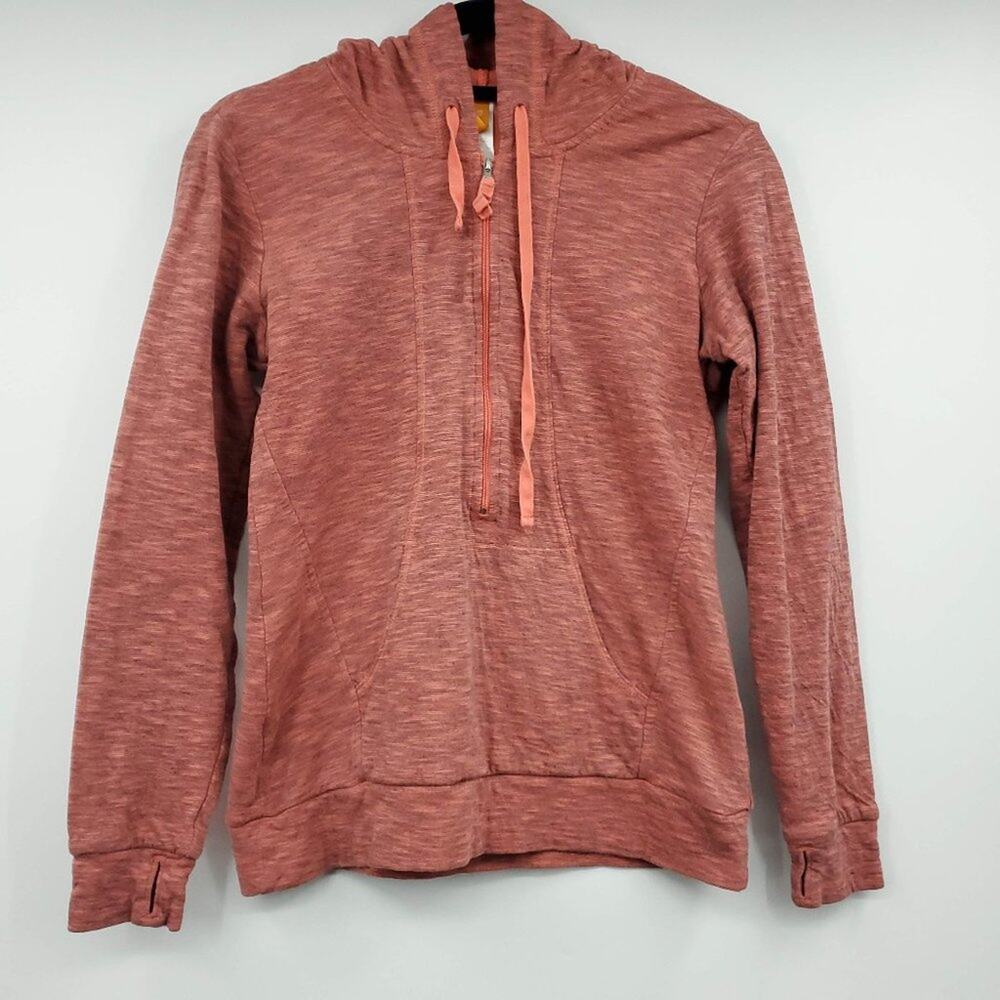 Lucy Sweatshirt 1/4 Zip Orange Hooded Long Sleeve Front Pockets XS